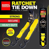 2 Pieces Ratchet Tie Down Strap Handy Hardware 230kg 4.5m x 25mm