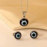 Evil Eye Pendant Necklace with Matching Stud Earrings Jewelry Silver
