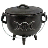 Cast Iron Cauldron Triple Moon Black Incense Burner 10.5cm