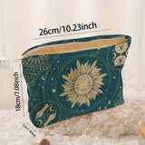 Sun Print Corduroy Makeup Bag Cosmetic Roomy Travel Zipper Toiletry Organizer