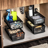 2 Tier Plastic Multipurpose Organizer with Divided Slide-Out Storage Bins Carbon