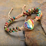 Multicolored Love Hand String Braided Wrap Bracelet Adjustable Heart-Shaped