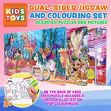 4PCE Dual Sided Jigsaw Puzzle With Colouring Pictures Party 42x28cm Assorted
