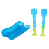 1PC Fork & Spoon Feeding Set With Travel Case 1st Steps Suction Cup Base - Blue