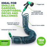 Garden Greens Garden Hose Set Coil Design 7 Dial Spray Gun & Fittings 15m