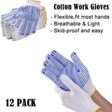 12Pcs Safe Work Cotton Gloves Knitted Labor Garden Hand Protect Skid Proof