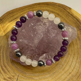 Amethyst and Hematite Beaded Bracelet Sleep and Stress Reduction Jewelry