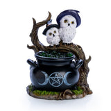 Snowy Owl Cauldron LED Light Green Resin Bubbles Decoration Halloween