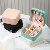 Mini Small Portable Travel Jewelry Organiser Box with Zipper Storage Case -BLUE