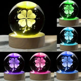 3D Laser Carved Clover Crystal Ball Night Light Lamp Gift Home Decor