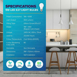 2PK Bulb 9W LED Cool White Screw E27 Energy Saving Lasting Light Globe