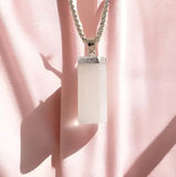 1pc Natural Square White Selenite Pendant Necklace Cleansing Reiki Silvery