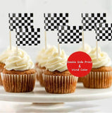 50x Checkered Cupcake Toppers – Racing Party Decor