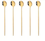 5 Pcs of Colored Coffee Tea Stirring Spoons Long Handled Spoon Round - Golden