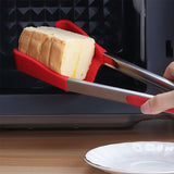 Silicone Cooking Tongs Heat Spatula Stainless Steel Resistant Frame Gadget BBQ - Red+Green