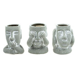 3Pc Easter Island Heads Statue Terracotta Garden Plant Pot Ornament
