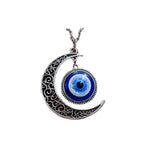 Moon & Blue Devil Eye Pendant Necklace Protection Neck Jewelry Decor