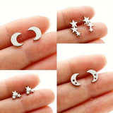 4 Pairs Fashion Punk Stainless Steel Earring Cute Star Moon Stud Jewelry Silvery