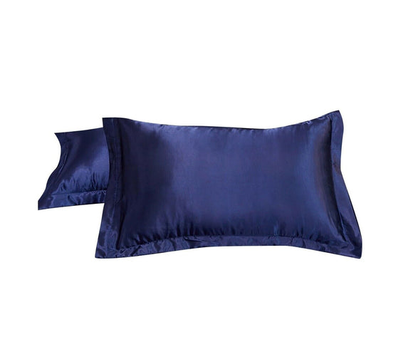 2X Satin Silk Pillow Cases Cushion Cover Pillowcase Home Decor Luxury Bedding - Navy Blue