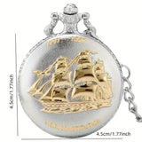 Retro Silvery Sailboat Quartz Pocket Watch Necklace Pendant Men's Pocket Watch