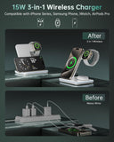 3 in 1 Wireless Charger 15W Fast Charging Station iPhone Samsung Galaxy - White