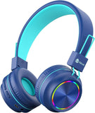 Headphones Colorful LED Lights Kids Wireless Headphones with MIC BTH03 Blue