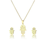 Hamsa Hand Necklace and Earring Set Golden Plated Stainless Steel Jewelry Gold
