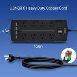 Power Strip with 8 AC Outlets and 4 USB Charging Ports 2400W/10A 525 Joules