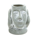 3Pc Easter Island Heads Statue Terracotta Garden Plant Pot Ornament