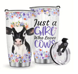 1pc Cow Tumbler with lid 20oz Flowers Tumbler Coffee Travel Mug Cows Gift