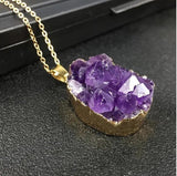 Gold Plated Amethyst Crystal Pendant Necklace Jewelry Gold