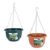 2x Planter Pot Round Hanging Chain Green & Terracotta 25cm x 25cm x 15cm