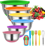 6 Pcs Mixing Bowls with Lids Stainless Steel Mixing Bowls Colorful Non-Slip
