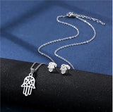 Hamsa Hand Necklace and Earring Set Golden Plated Stainless Steel Jewelry Silver