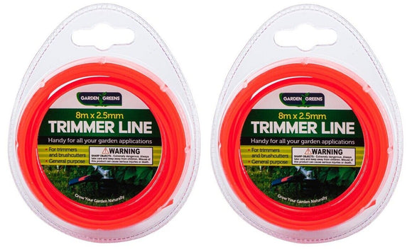 2PCE Trimmer Line Red Durable Impact Resistant Garden Greens 8m x 2.5mm