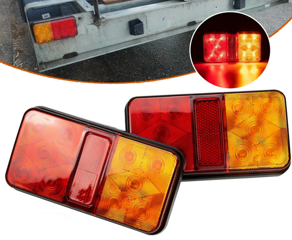 2X 12V 10 LED Rear Stop Indicator Tail Lights Trailer Truck Lorry Caravan Van