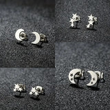 4 Pairs Fashion Punk Stainless Steel Earring Cute Star Moon Stud Jewelry Silvery
