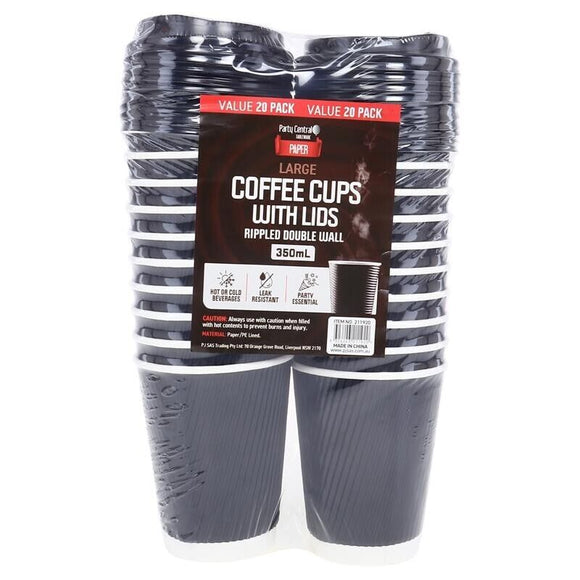 20pcs Cofee Cups With Lids  Paper Cup Drinkware Coffee Rippled Takeaway - 350ml