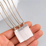 1pc Natural Square White Selenite Pendant Necklace Cleansing Reiki Silvery