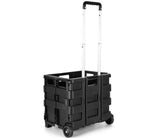 Foldable Shopping Basket Portable Folding with Wheels Grocery Cart Trolley Crate