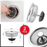 2x Kitchen Waste Sink Strainer Stainless Steel Waste Plug Filter Drain Stopper