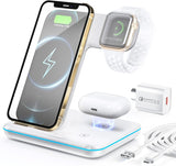 3 in 1 Wireless Charger 15W Fast Charging Station iPhone Samsung Galaxy - White