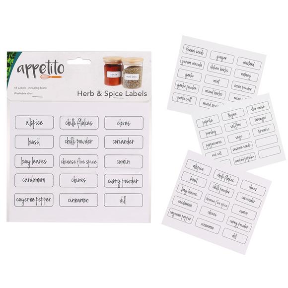 Appetito Pre Printed Herb and Spice Labels Perfect Organizing Pantry Pack of 45