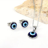 Evil Eye Pendant Necklace with Matching Stud Earrings Jewelry Silver