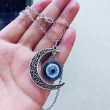 Moon & Blue Devil Eye Pendant Necklace Protection Neck Jewelry Decor