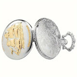 Retro Silvery Sailboat Quartz Pocket Watch Necklace Pendant Men's Pocket Watch