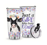 1pc Cow Tumbler with lid 20oz Flowers Tumbler Coffee Travel Mug Cows Gift