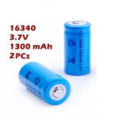 2PCS 16340 1300mAh CR123A Rechargeable Lithium Batteries
