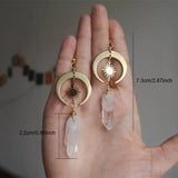 1Pair Fashionable Crystal Agate Natural Stone Moon Earring Cleansing Golden