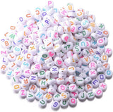 350pc White Flat Round Acrylic Alphabet Beads Cubes White/Col Letters Kids Jewel